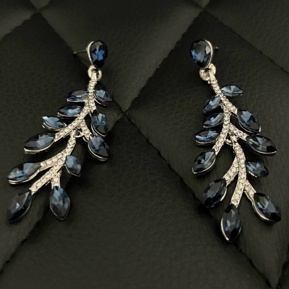 Elegant Silver and Blue Leaf Earrings